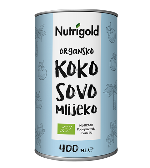 Nutrigold certificirano organsko kokosovo mlijeko u konzervi od 400 grama.