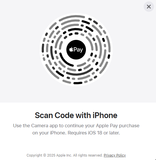 Prikaz za skeniranje putem Apple Pay-a