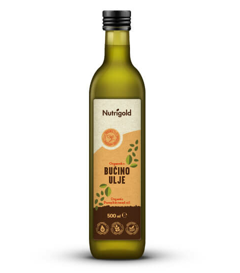 Nutrigold bučno olje organsko hladno stiskano v temni steklenički 500ml