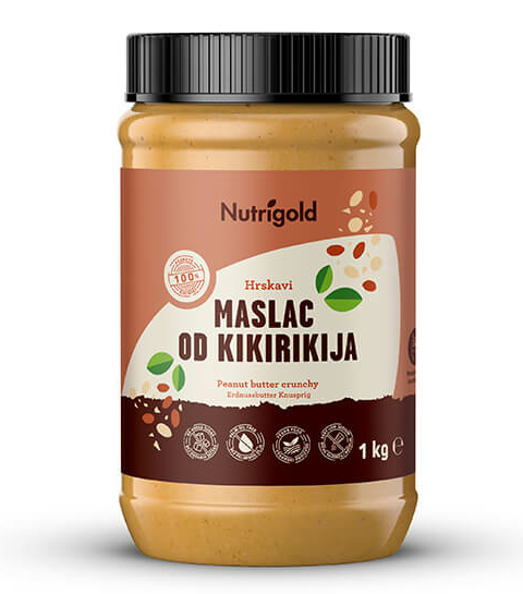 Nutrigold hrustljavo Arašidovo maslo 100% v pakiranju 1000g