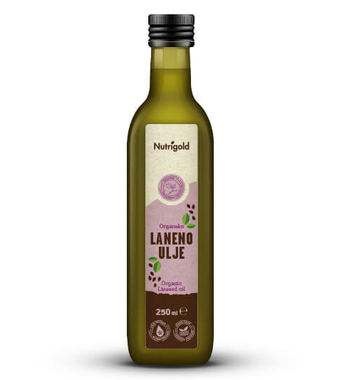 Nutrigold organsko hladno stiskano laneno olje v temni steklenički 250ml