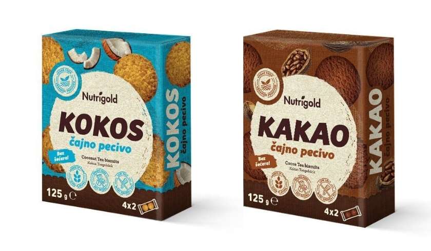 Nutrigold čajna peciva okus kakav in kokos v pakiranju 125g