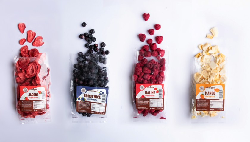 Liofilizirane jagode, borovnice, maline in mango 