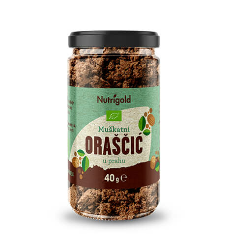 Muškatni orešček v prahu Steklenička – Ekološki 40g Nutrigold