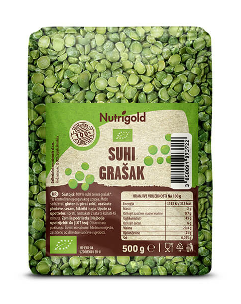 Suhi grašak Zeleni - Organski 500g Nutrigold