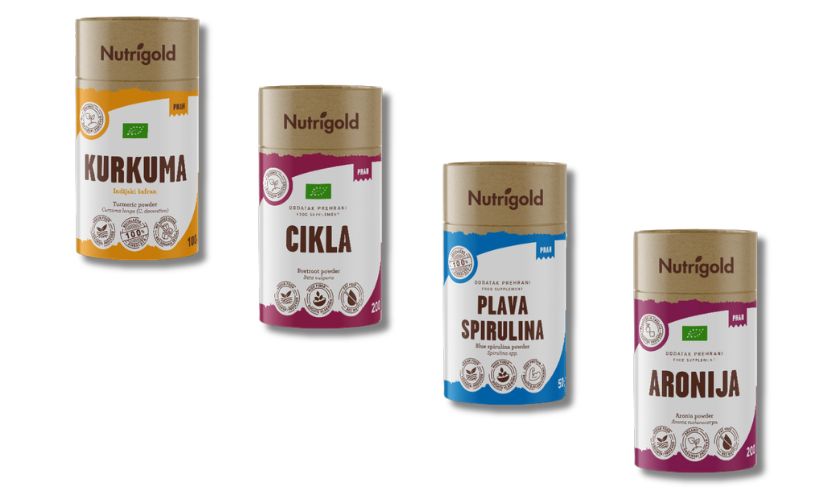 Nutrigold praški – kurkuma, modra spirulina, rdeča pesa, aronija