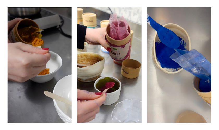 Barvanje jajc z naravnimi barvami v Tvornici Zdrave Hrane