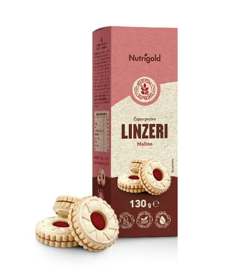 Linzeri Čajni piškoti z malino - Brez glutena 130 g Nutrigold