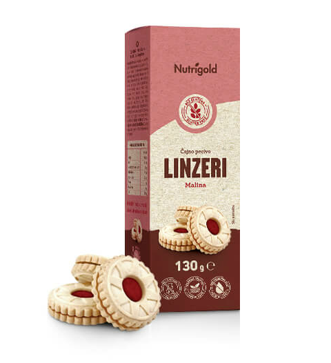 Linzeri Čajni piškoti z malino - Brez glutena 130 g Nutrigold