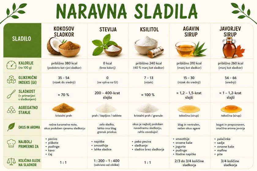 Primerjava naravnih nadomestkov za sladkor