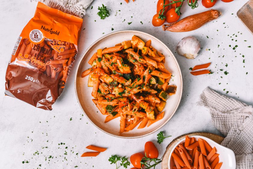 Recept za Ratatouille testenine z rdečo lečo
