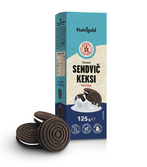 Sendvič piškoti temni Vanilija - Brez glutena 125 g Nutrigold