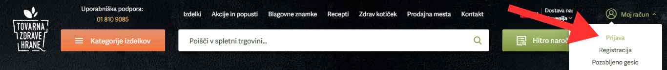 Kje se prijaviti v uporabniški račun_Tovarna_Zdrave Hrane