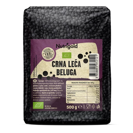 Črna leča Beluga - Ekološka 500 g Nutrigold