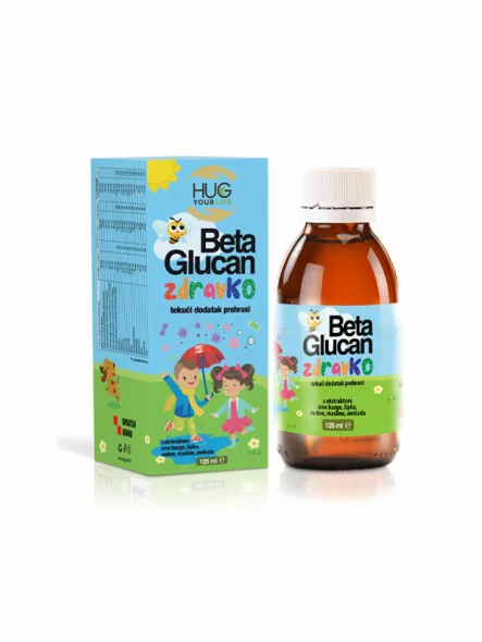 Hug Your Life Beta Glucan zdravKO tekoče prehransko dopolnilo v temni steklenički, 200ml.