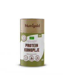 Nutrigold ekološke konopljine beljakovine v prahu v rjavi embalaži, 250g.