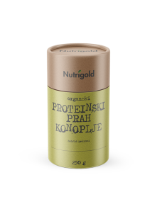 Nutrigold ekološke konopljine beljakovine v prahu v rjavi embalaži, 250g.