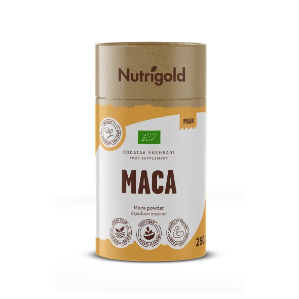 Nutrigold ekološka maca v prahu v rjavi embalaži, 250g.