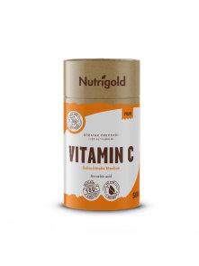 Nutrigold vitamin C v prahu (Askorbinska kislina) v rjavi valjkasti embalaži, 500g.