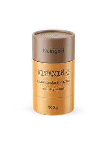 Nutrigold vitamin C v prahu (Askorbinska kislina) v rjavi valjkasti embalaži, 500g.
