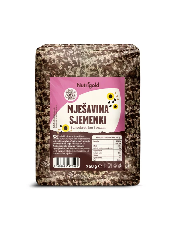 Nutrigold mešanica semen v plastični embalaži, 750g.