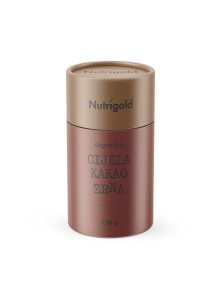 Nutrigold ekološka cela kakavova zrna v rjavi embalaži, 250g.