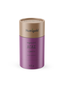 Nutrigold ekološki acai v prahu v rjav ivaljkasti kartonski embalaži, 125g.