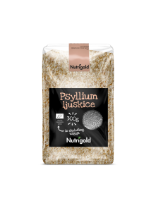 Nutrigold ekološki psyllium kosmiči v prozorni plastični embalaži, 300g.