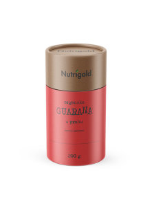 Nutrigold ekološki guarana prah v 200 gramski rjavi embalaži.