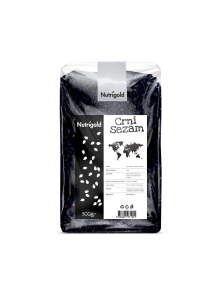 Nutrigold črni sezam v prozorni plastični embalaži, 50g.