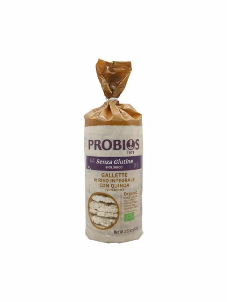 Probios ekološki riževi vaflji brez glutena s kvinojo v plastični embalaži, 100g.