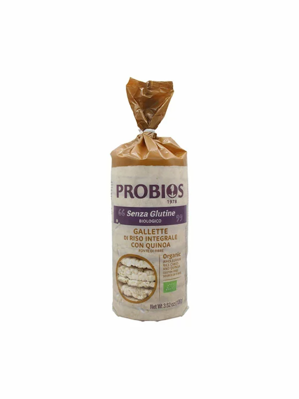 Probios ekološki riževi vaflji brez glutena s kvinojo v plastični embalaži, 100g.