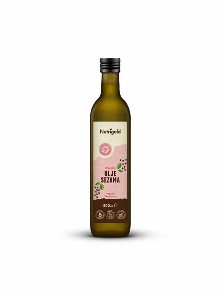 Nutrigold ekološko hladno stisnjeno sezamovo olje v steklenici, 500ml.