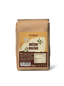 Nutrigold moka iz bučnih semen v rjavi 500 gramski embalaži.