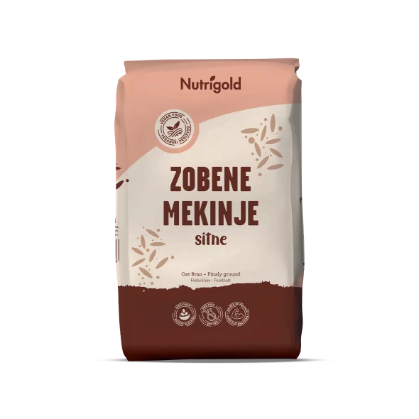 Nutrigold drobni ovseni otrobi v rjavi papirnati embalaži, 1000g.