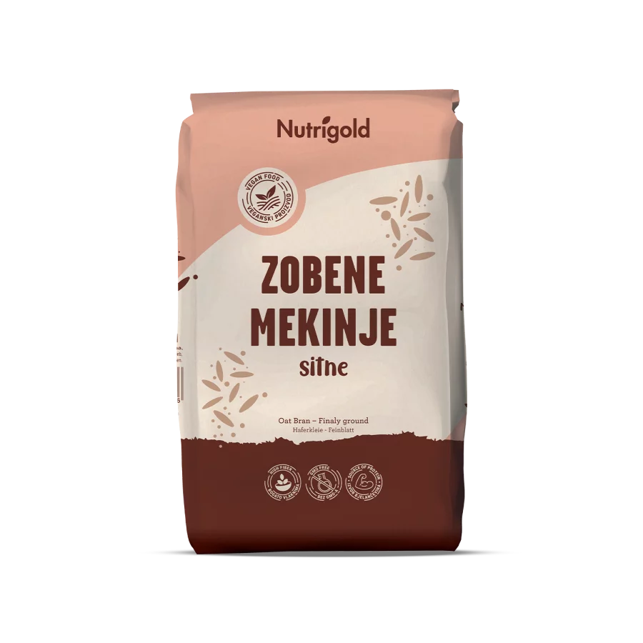 Nutrigold drobni ovseni otrobi v rjavi papirnati embalaži, 1000g.