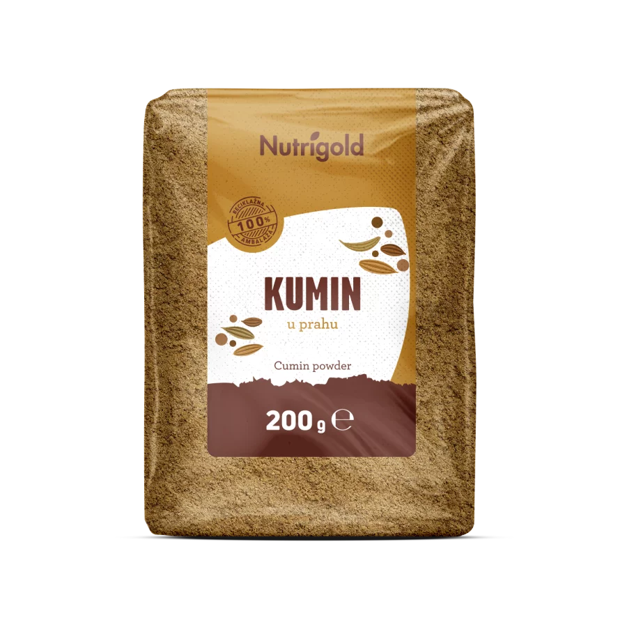 Nutrigold kumin v prahu v prozorni platični embalaži, 200g.