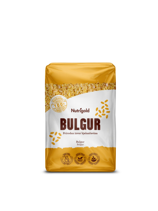 Nutrigold Bulgur v prozorni 1000 gramski embalaži.