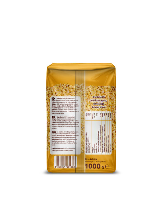 Nutrigold Bulgur v prozorni 1000 gramski embalaži.