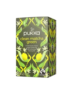 Pukka ekološki čaj Clean Matcha Green v kartonski embalaži, 30g.