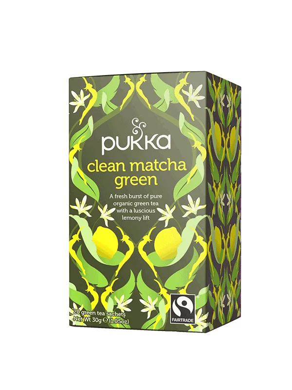 Pukka ekološki čaj Clean Matcha Green v kartonski embalaži, 30g.