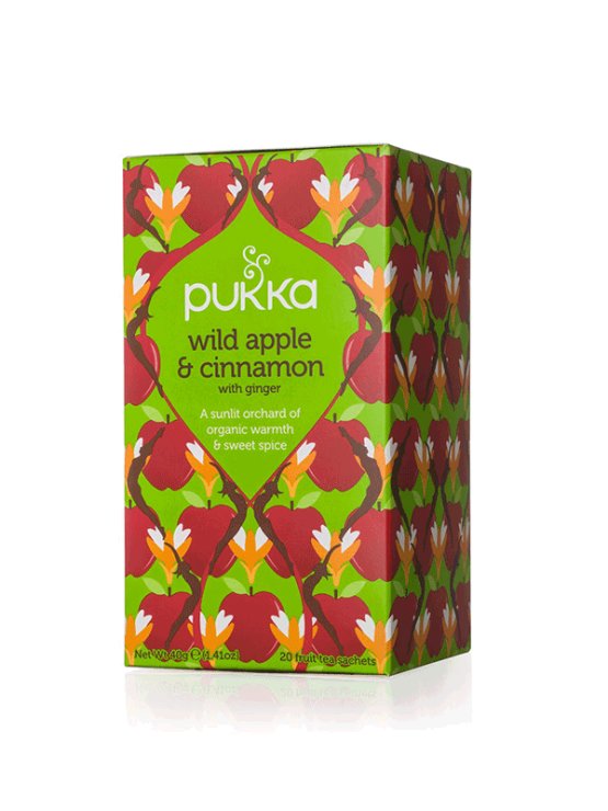Pukka ekološki čaj Wild Apple & Cinnamon v kartonski embalaži, 40g.