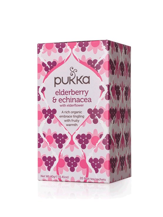 Pukka ekološki čaj Bezeg & Echinacea v kartonski embalaži, 40g.