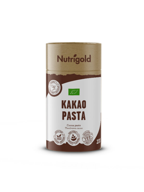 Nutrigold ekološka kakavova pasta / masa v rjavi embalaži, 200g.