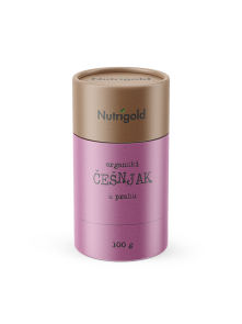Nutrigold ekološki česen v prahu v 100 gramski rjavi embalaži.