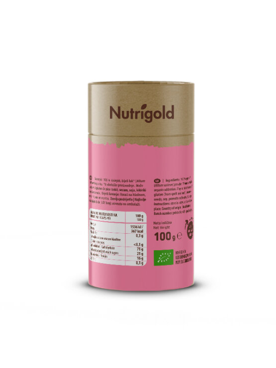Nutrigold ekološki česen v prahu v 100 gramski rjavi embalaži.