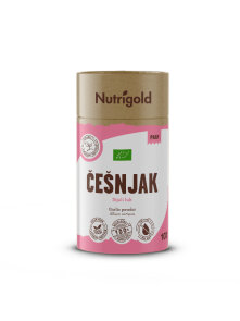 Nutrigold ekološki česen v prahu v 100 gramski rjavi embalaži.