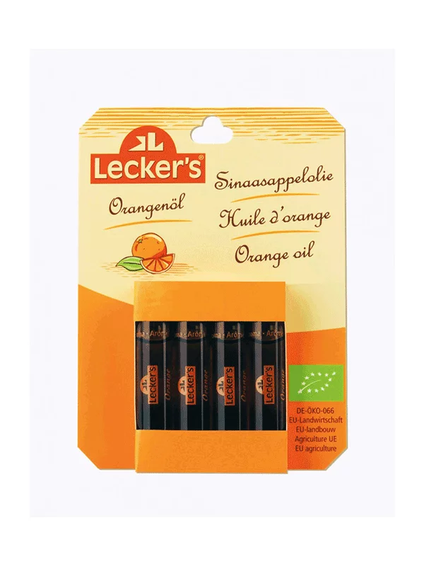 Lecker's pomarančno olje hladno stiskano ekološko v embalaži 4x2ml