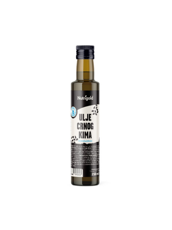 Nutrigold ekološko hladno stisnjeno olje črne kumine v steklenici, 250ml.