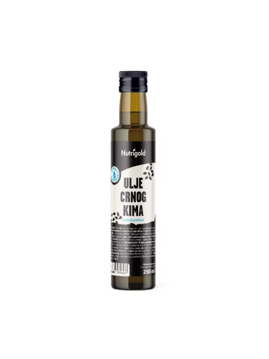 Nutrigold ekološko hladno stisnjeno olje črne kumine v steklenici, 250ml.